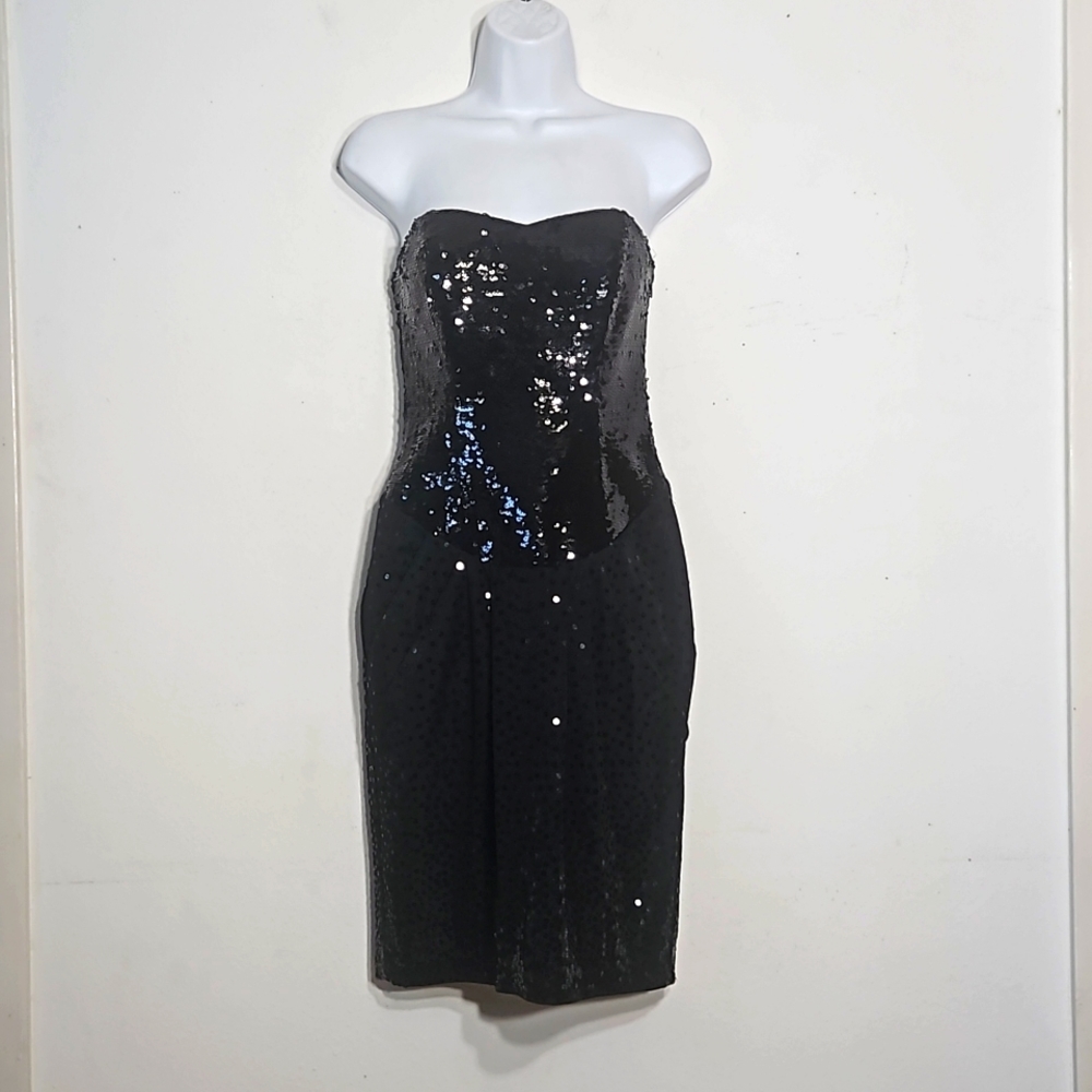 Betsey Johnson Black Sequin Strapless Evening Cocktail Dress 4